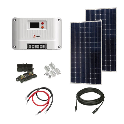 Victron 370 Watt Solar Panel & SRNE MPPT Shiner 2430 Charge Controller, Cable, Mounting & Gland.