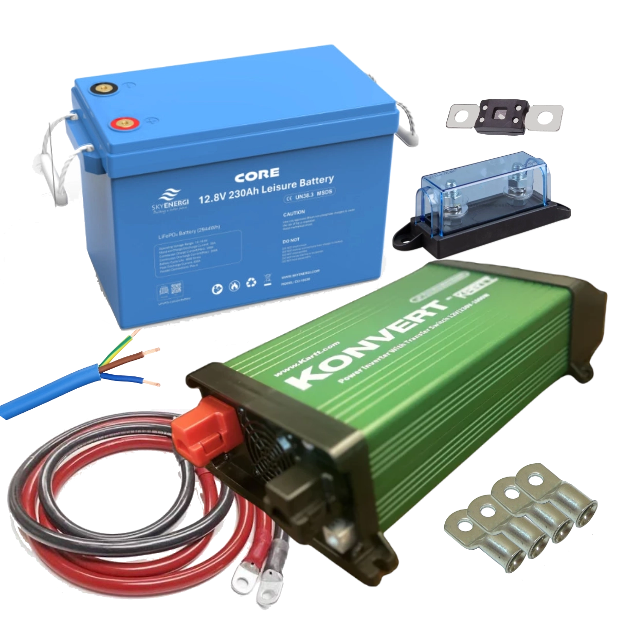 Kartt Konvert 2kW Inverter and Skyenergi 230Ah Lithium Leisure Battery Kit